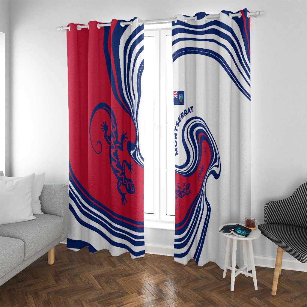 Montserrat Window Curtain with Gecko Illustration Red Blue Wavy Line Design - Wonder Print Shop