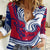 Montserrat Women Casual Shirt with Gecko Illustration Red Blue Wavy Line Design - Wonder Print Shop