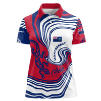Montserrat Women Polo Shirt with Gecko Illustration Red Blue Wavy Line Design - Wonder Print Shop