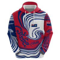 Montserrat Zip Hoodie with Gecko Illustration Red Blue Wavy Line Design - Wonder Print Shop