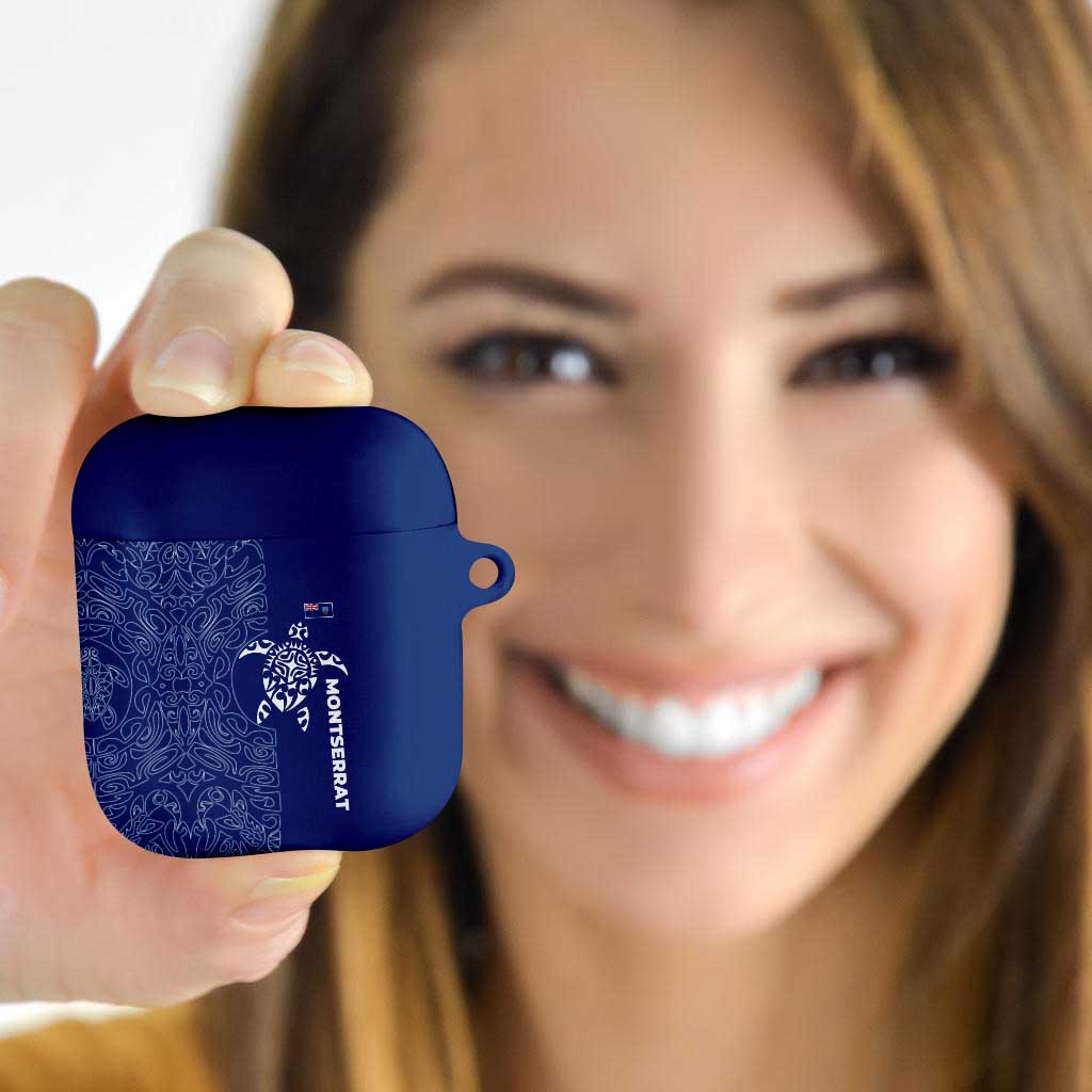 Montserrat AirPods Case with Tribal Sea Turtle Illustration Blue Polynesian Pattern Design - Wonder Print Shop