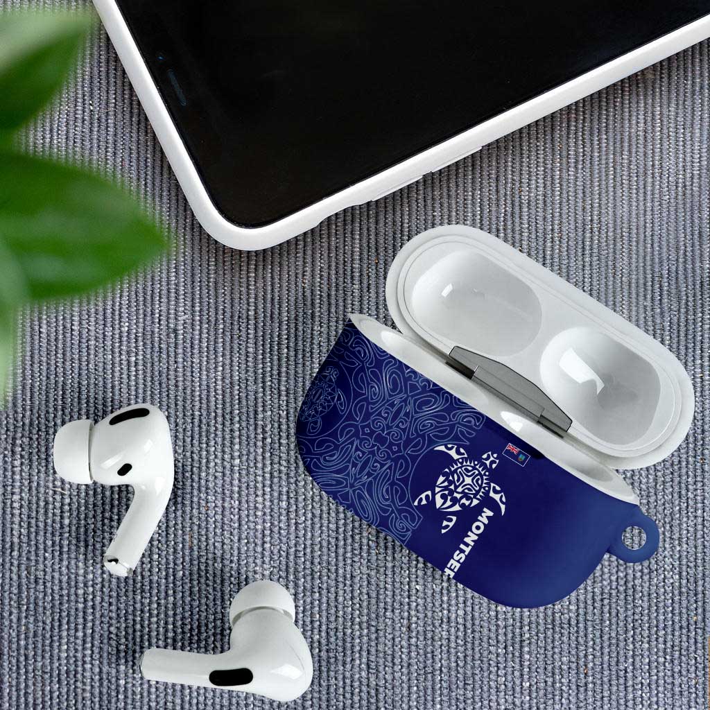 Montserrat AirPods Case with Tribal Sea Turtle Illustration Blue Polynesian Pattern Design - Wonder Print Shop