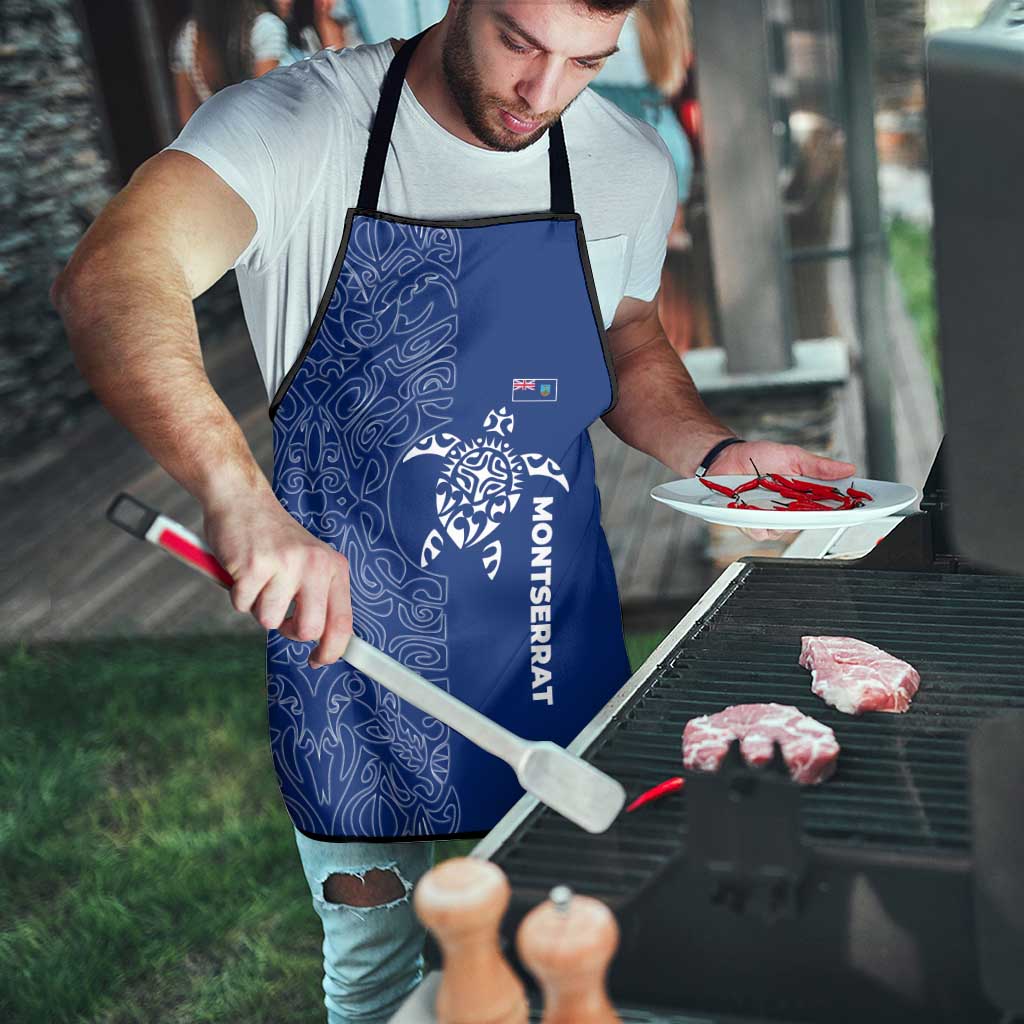 Montserrat Apron with Tribal Sea Turtle Illustration Blue Polynesian Pattern Design - Wonder Print Shop