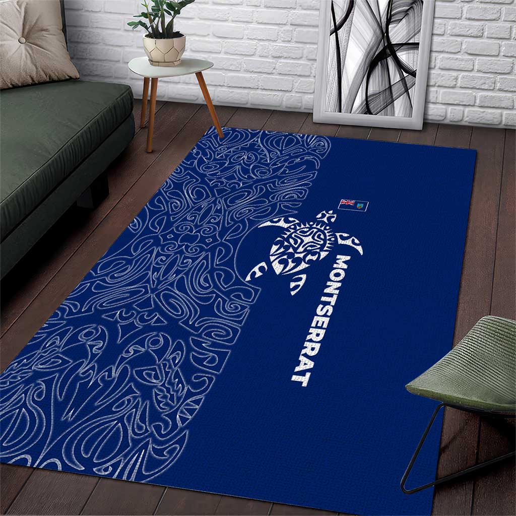 Montserrat Area Rug with Tribal Sea Turtle Illustration Blue Polynesian Pattern Design - Wonder Print Shop