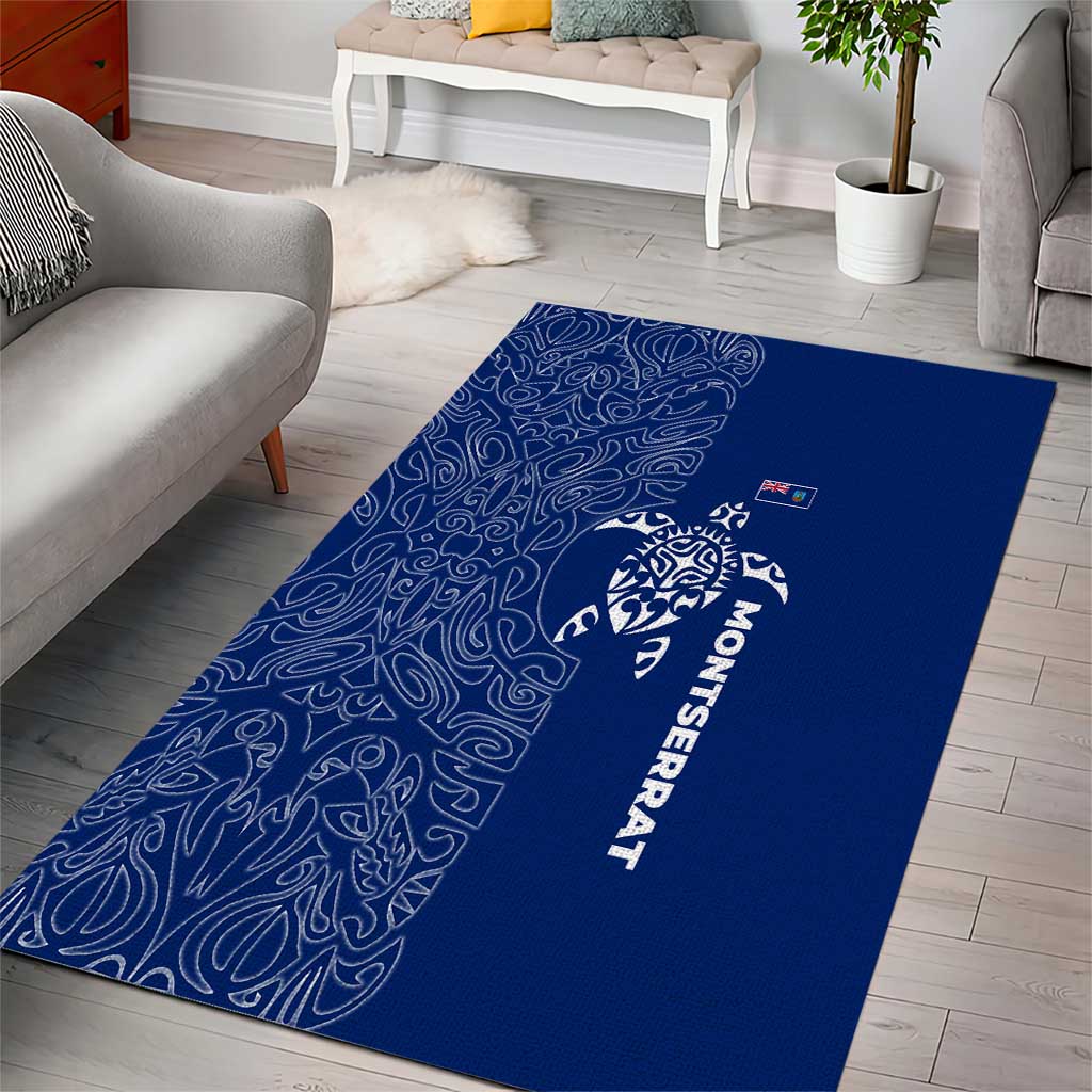 Montserrat Area Rug with Tribal Sea Turtle Illustration Blue Polynesian Pattern Design - Wonder Print Shop