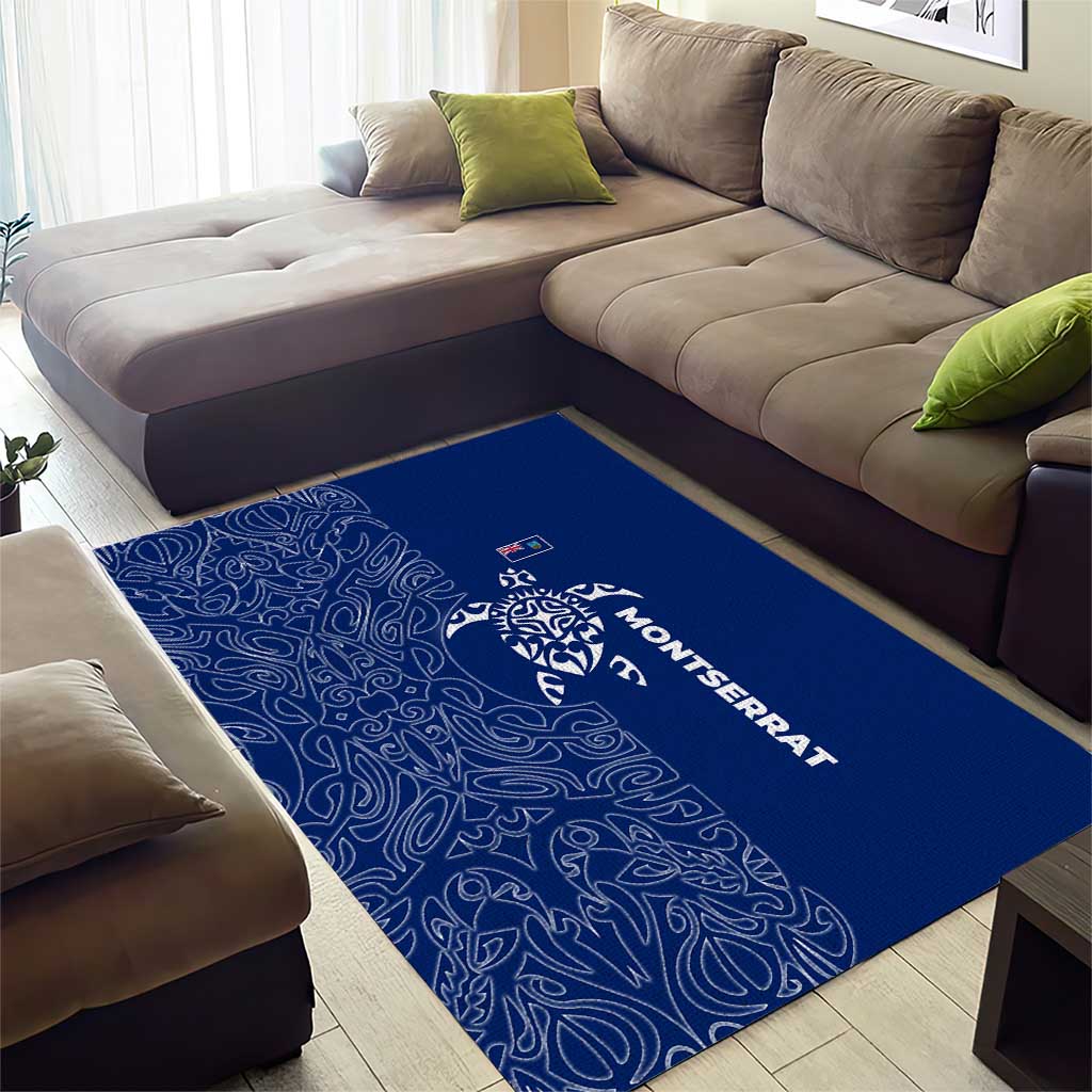 Montserrat Area Rug with Tribal Sea Turtle Illustration Blue Polynesian Pattern Design - Wonder Print Shop