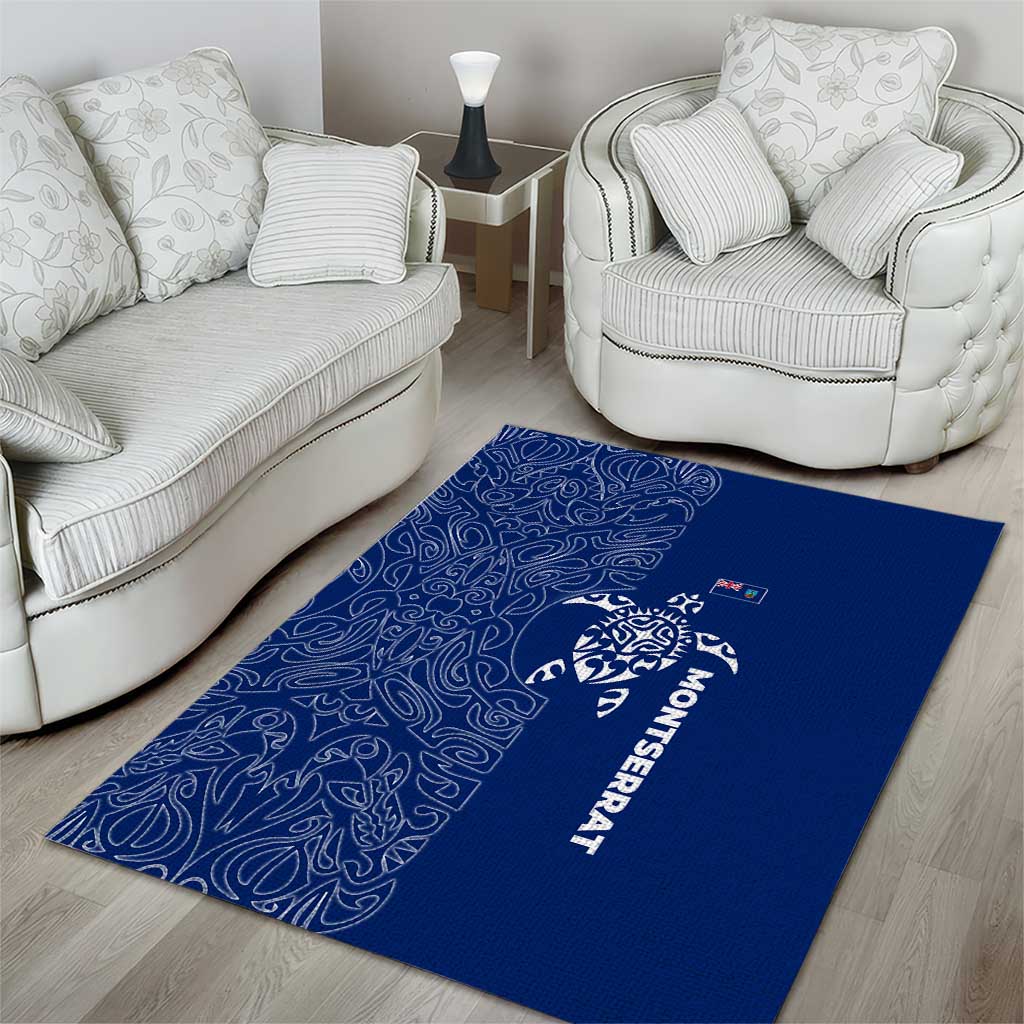 Montserrat Area Rug with Tribal Sea Turtle Illustration Blue Polynesian Pattern Design - Wonder Print Shop