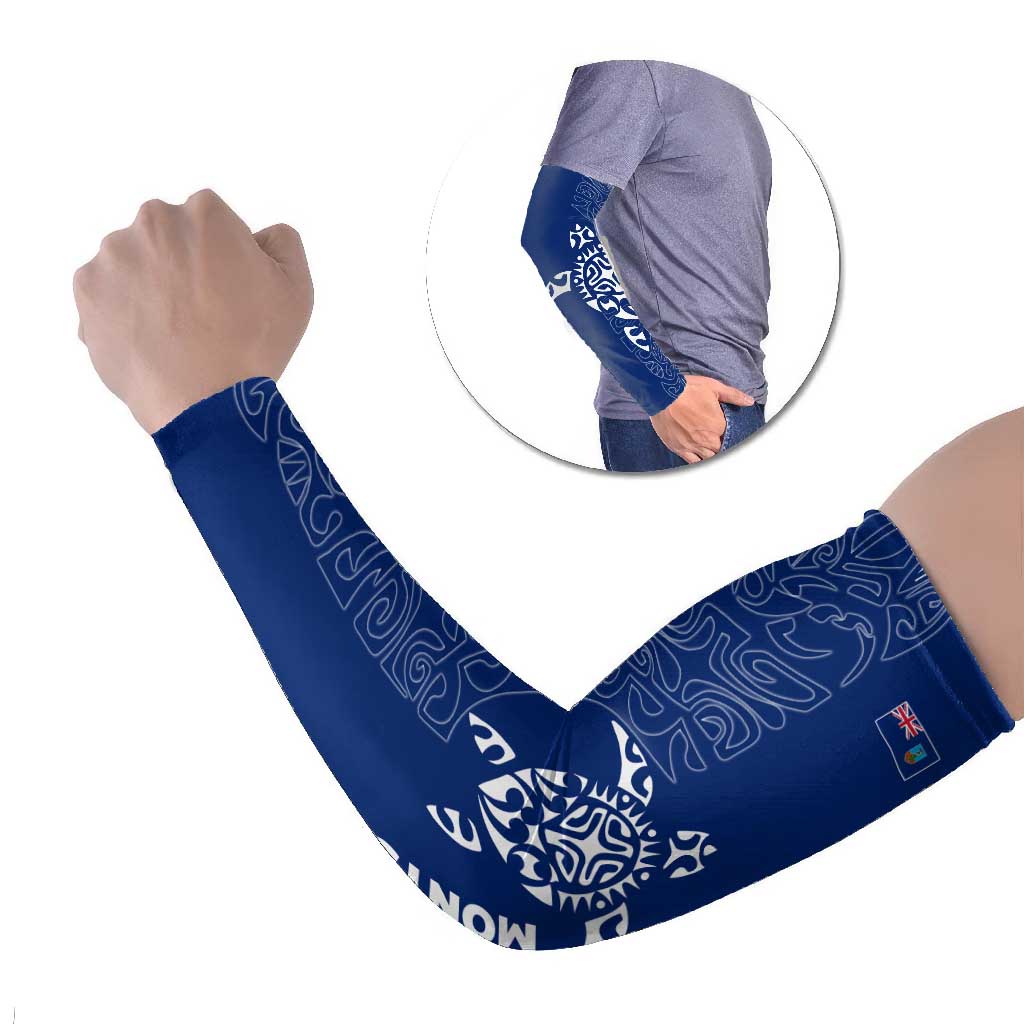 Montserrat Arm Sleeves with Tribal Sea Turtle Illustration Blue Polynesian Pattern Design - Wonder Print Shop
