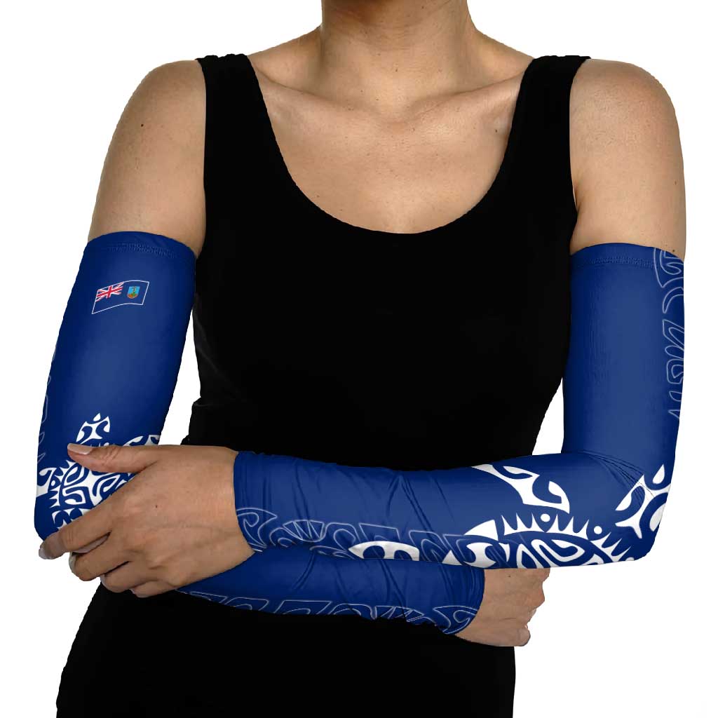 Montserrat Arm Sleeves with Tribal Sea Turtle Illustration Blue Polynesian Pattern Design - Wonder Print Shop