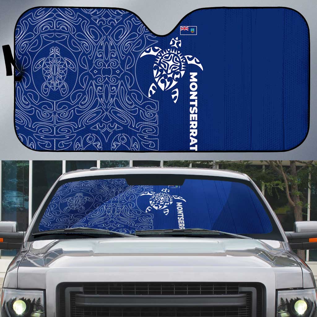 Montserrat Auto Sun Shade with Tribal Sea Turtle Illustration Blue Polynesian Pattern Design - Wonder Print Shop