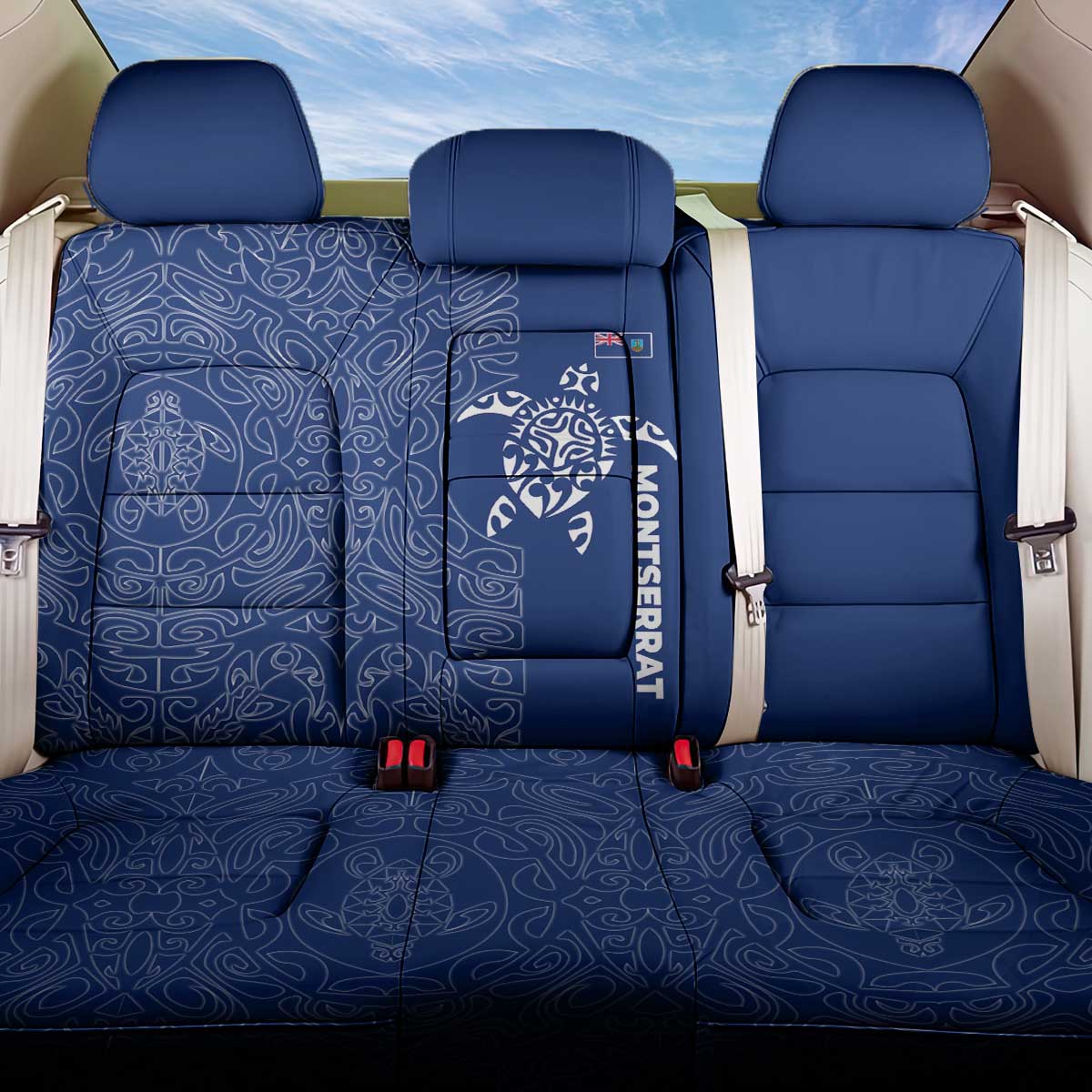 Montserrat Back Car Seat Cover with Tribal Sea Turtle Illustration Blue Polynesian Pattern Design - Wonder Print Shop
