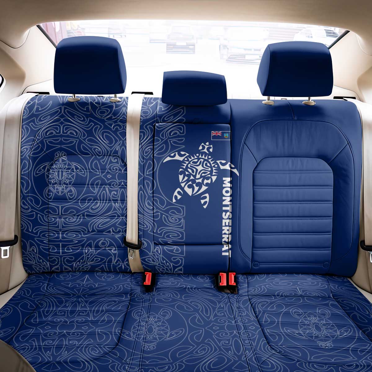 Montserrat Back Car Seat Cover with Tribal Sea Turtle Illustration Blue Polynesian Pattern Design - Wonder Print Shop