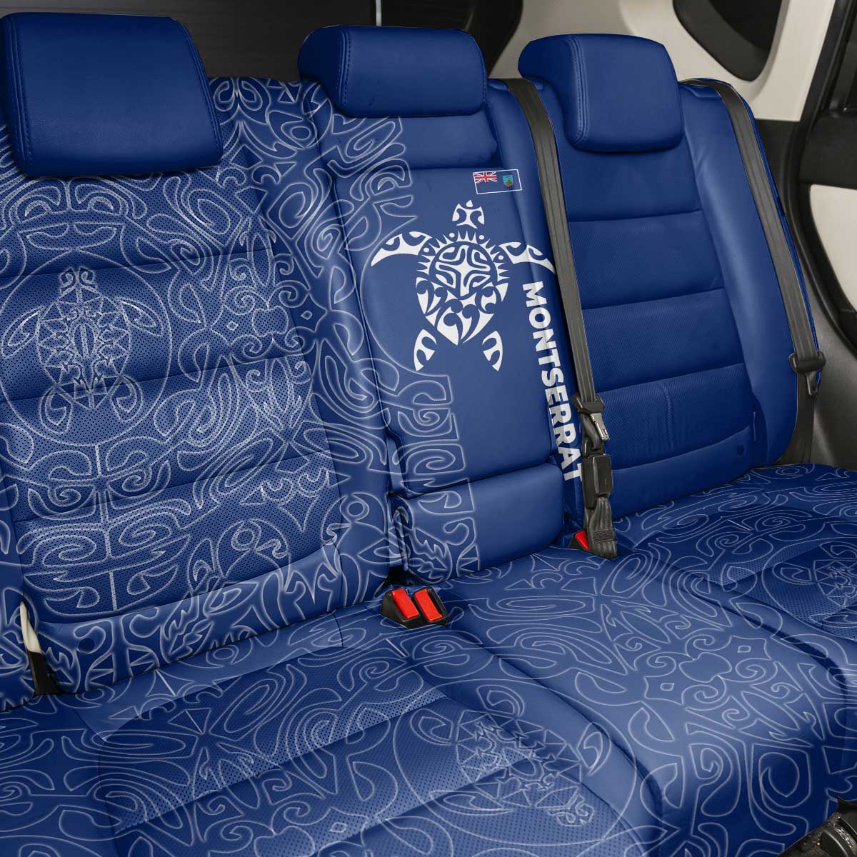 Montserrat Back Car Seat Cover with Tribal Sea Turtle Illustration Blue Polynesian Pattern Design - Wonder Print Shop