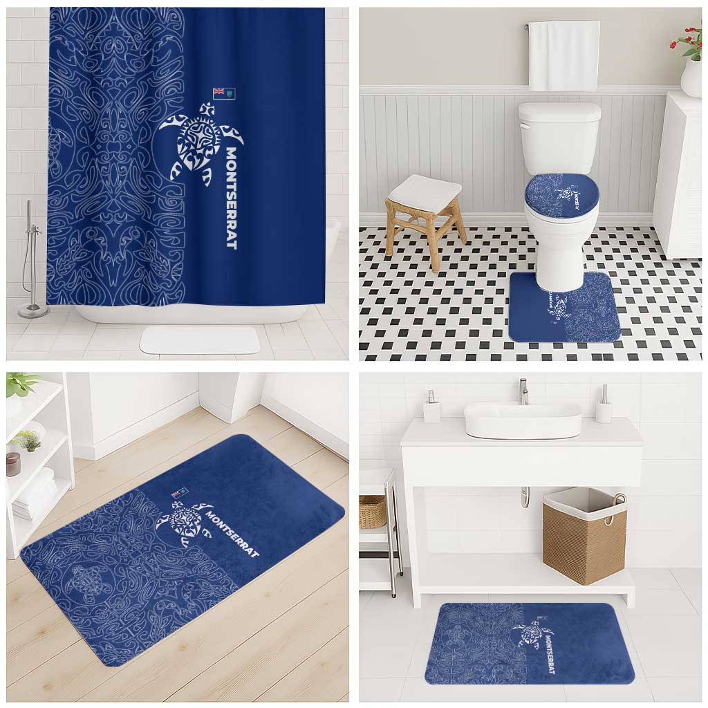 Montserrat Bathroom Set with Tribal Sea Turtle Illustration Blue Polynesian Pattern Design - Wonder Print Shop
