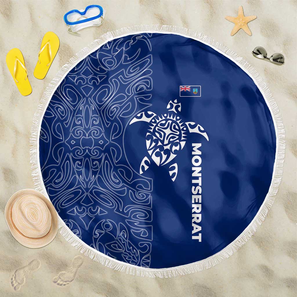Montserrat Beach Blanket with Tribal Sea Turtle Illustration Blue Polynesian Pattern Design - Wonder Print Shop