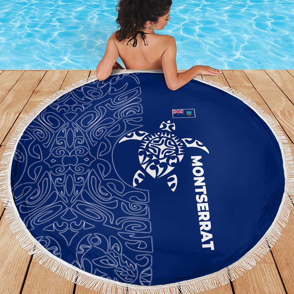 Montserrat Beach Blanket with Tribal Sea Turtle Illustration Blue Polynesian Pattern Design - Wonder Print Shop