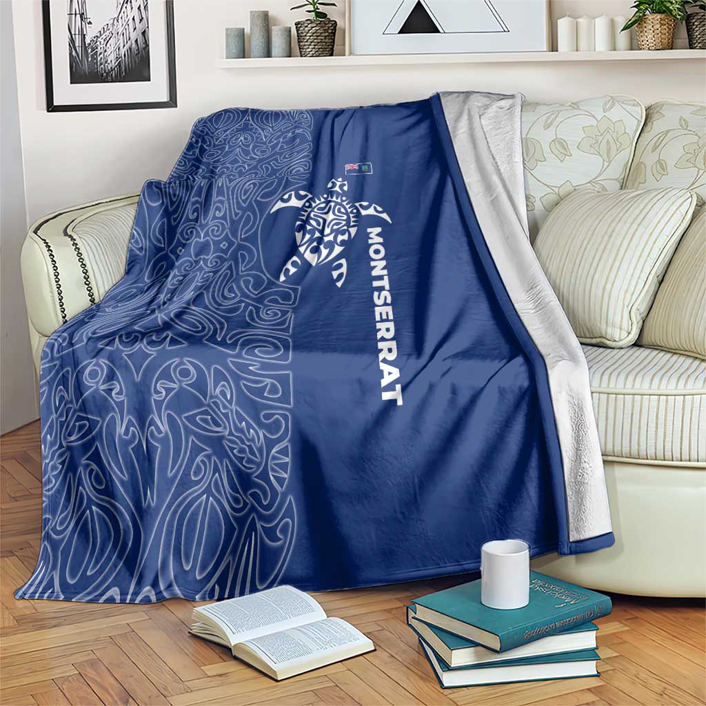 Montserrat Blanket with Tribal Sea Turtle Illustration Blue Polynesian Pattern Design - Wonder Print Shop