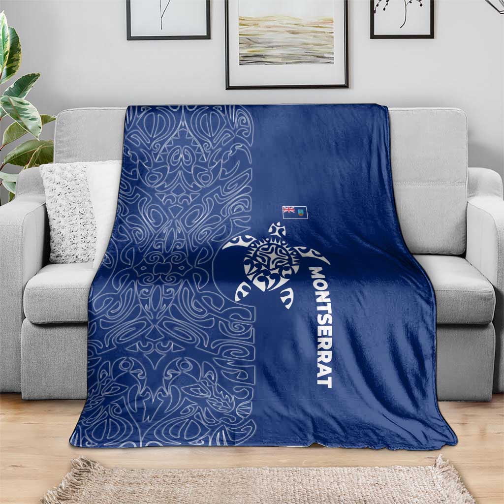 Montserrat Blanket with Tribal Sea Turtle Illustration Blue Polynesian Pattern Design - Wonder Print Shop