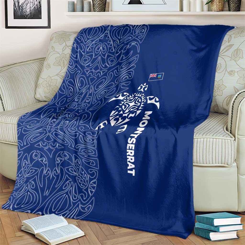 Montserrat Blanket with Tribal Sea Turtle Illustration Blue Polynesian Pattern Design - Wonder Print Shop