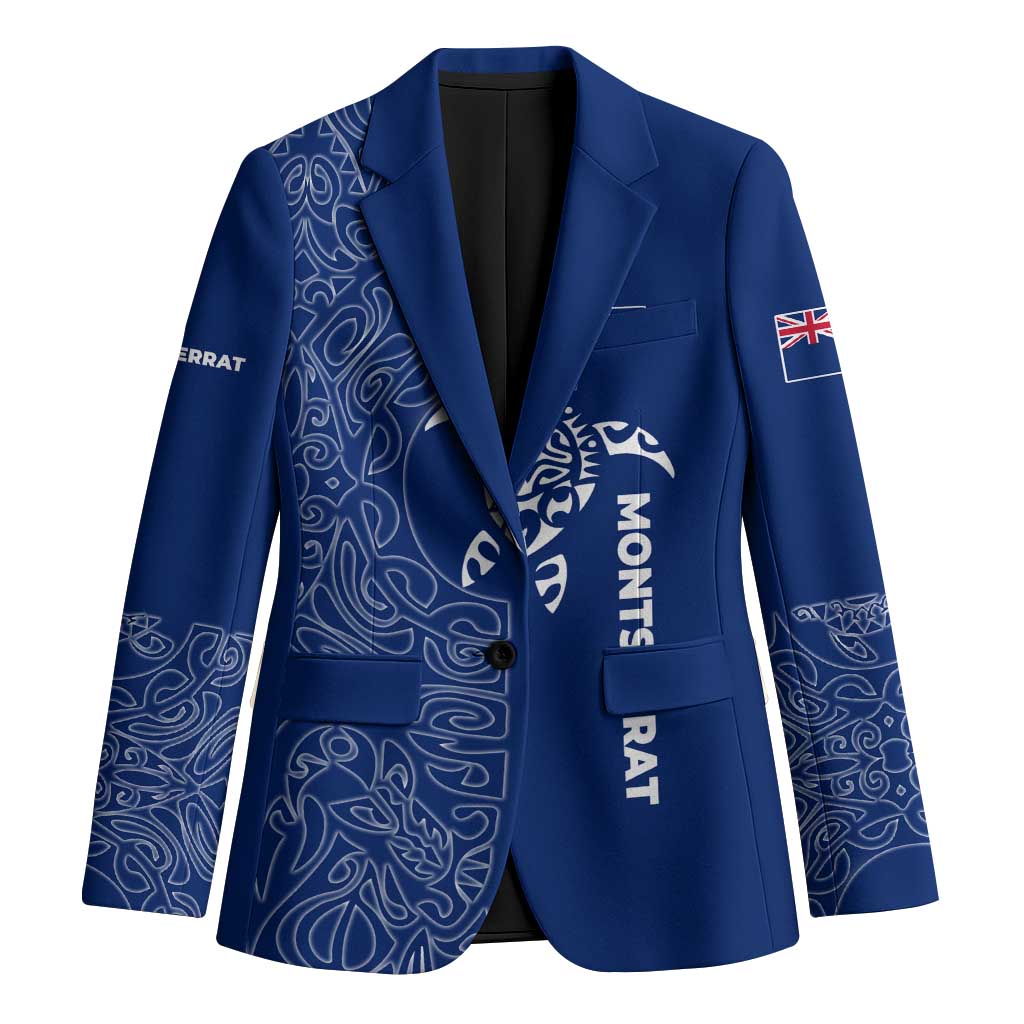 Montserrat Blazer with Tribal Sea Turtle Illustration Blue Polynesian Pattern Design - Wonder Print Shop