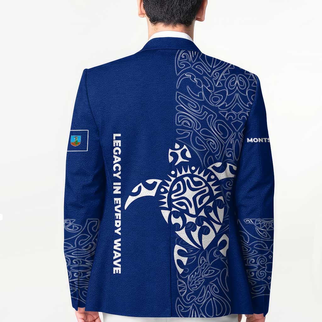 Montserrat Blazer with Tribal Sea Turtle Illustration Blue Polynesian Pattern Design - Wonder Print Shop