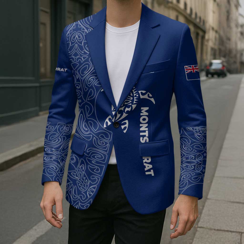Montserrat Blazer with Tribal Sea Turtle Illustration Blue Polynesian Pattern Design - Wonder Print Shop