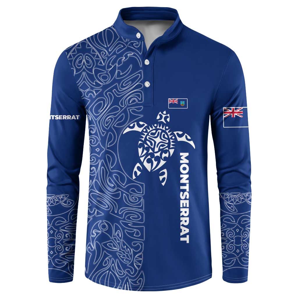 Montserrat Button Sweatshirt with Tribal Sea Turtle Illustration Blue Polynesian Pattern Design - Wonder Print Shop