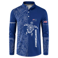 Montserrat Button Sweatshirt with Tribal Sea Turtle Illustration Blue Polynesian Pattern Design - Wonder Print Shop