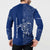 Montserrat Button Sweatshirt with Tribal Sea Turtle Illustration Blue Polynesian Pattern Design - Wonder Print Shop