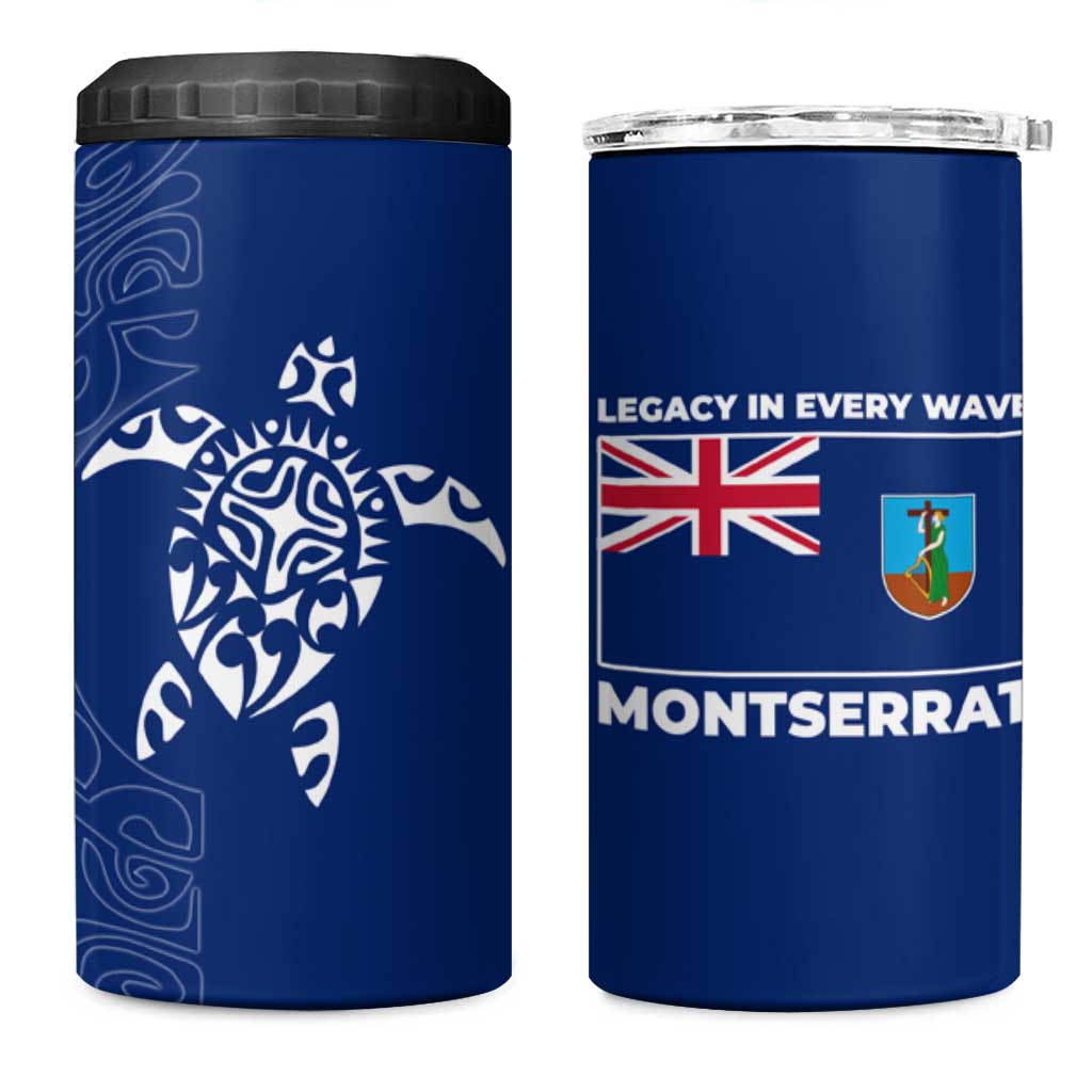 Montserrat 4 in 1 Can Cooler Tumbler with Tribal Sea Turtle Illustration Blue Polynesian Pattern Design - Wonder Print Shop
