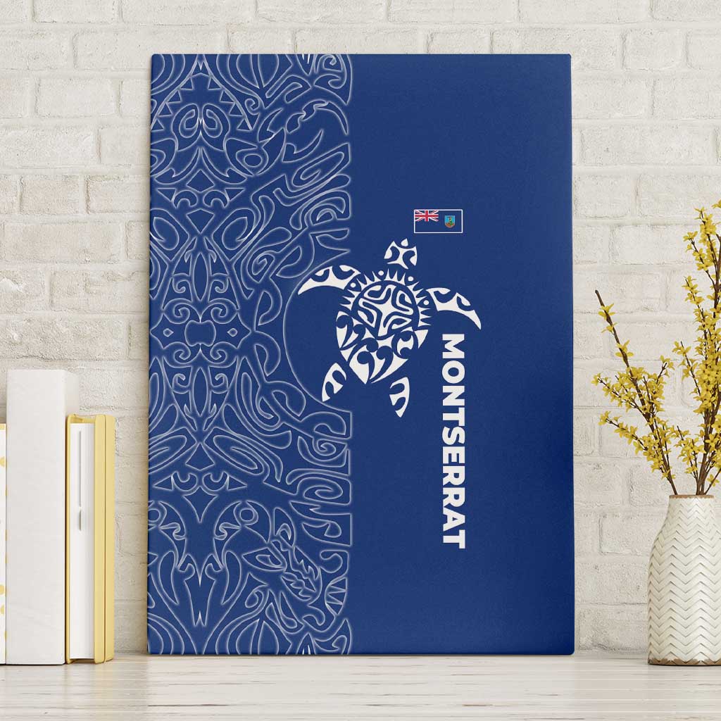 Montserrat Canvas Wall Art with Tribal Sea Turtle Illustration Blue Polynesian Pattern Design - Wonder Print Shop