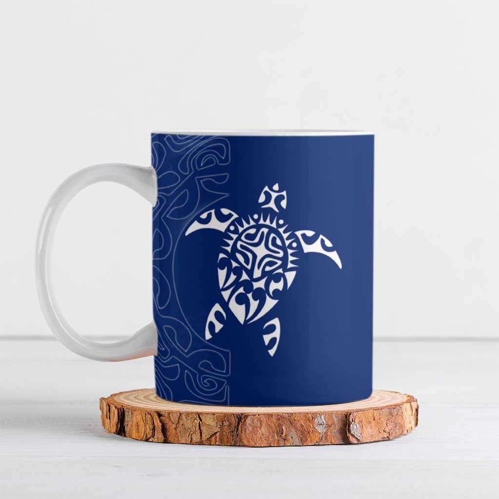 Montserrat Ceramic Mug with Tribal Sea Turtle Illustration Blue Polynesian Pattern Design - Wonder Print Shop
