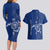 Montserrat Couples Matching Long Sleeve Bodycon Dress and Hawaiian Shirt with Tribal Sea Turtle Illustration Blue Polynesian Pattern Design - Wonder Print Shop