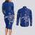 Montserrat Couples Matching Long Sleeve Bodycon Dress and Long Sleeve Button Shirt with Tribal Sea Turtle Illustration Blue Polynesian Pattern Design - Wonder Print Shop