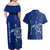 Montserrat Couples Matching Off Shoulder Maxi Dress and Hawaiian Shirt with Tribal Sea Turtle Illustration Blue Polynesian Pattern Design - Wonder Print Shop