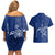 Montserrat Couples Matching Off Shoulder Short Dress and Hawaiian Shirt with Tribal Sea Turtle Illustration Blue Polynesian Pattern Design - Wonder Print Shop