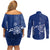 Montserrat Couples Matching Off Shoulder Short Dress and Long Sleeve Button Shirt with Tribal Sea Turtle Illustration Blue Polynesian Pattern Design - Wonder Print Shop