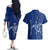 Montserrat Couples Matching Off The Shoulder Long Sleeve Dress and Hawaiian Shirt with Tribal Sea Turtle Illustration Blue Polynesian Pattern Design - Wonder Print Shop