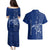 Montserrat Couples Matching Puletasi and Hawaiian Shirt with Tribal Sea Turtle Illustration Blue Polynesian Pattern Design - Wonder Print Shop