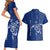 Montserrat Couples Matching Short Sleeve Bodycon Dress and Hawaiian Shirt with Tribal Sea Turtle Illustration Blue Polynesian Pattern Design - Wonder Print Shop