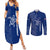 Montserrat Couples Matching Summer Maxi Dress and Long Sleeve Button Shirt with Tribal Sea Turtle Illustration Blue Polynesian Pattern Design - Wonder Print Shop