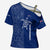 Montserrat Cross Shoulder Shirt with Tribal Sea Turtle Illustration Blue Polynesian Pattern Design - Wonder Print Shop