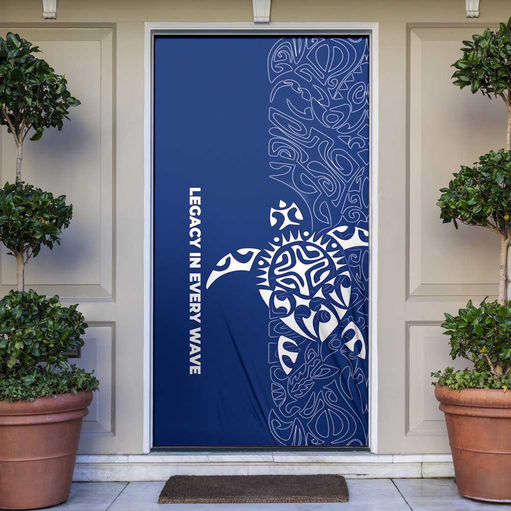 Montserrat Door Cover with Tribal Sea Turtle Illustration Blue Polynesian Pattern Design - Wonder Print Shop