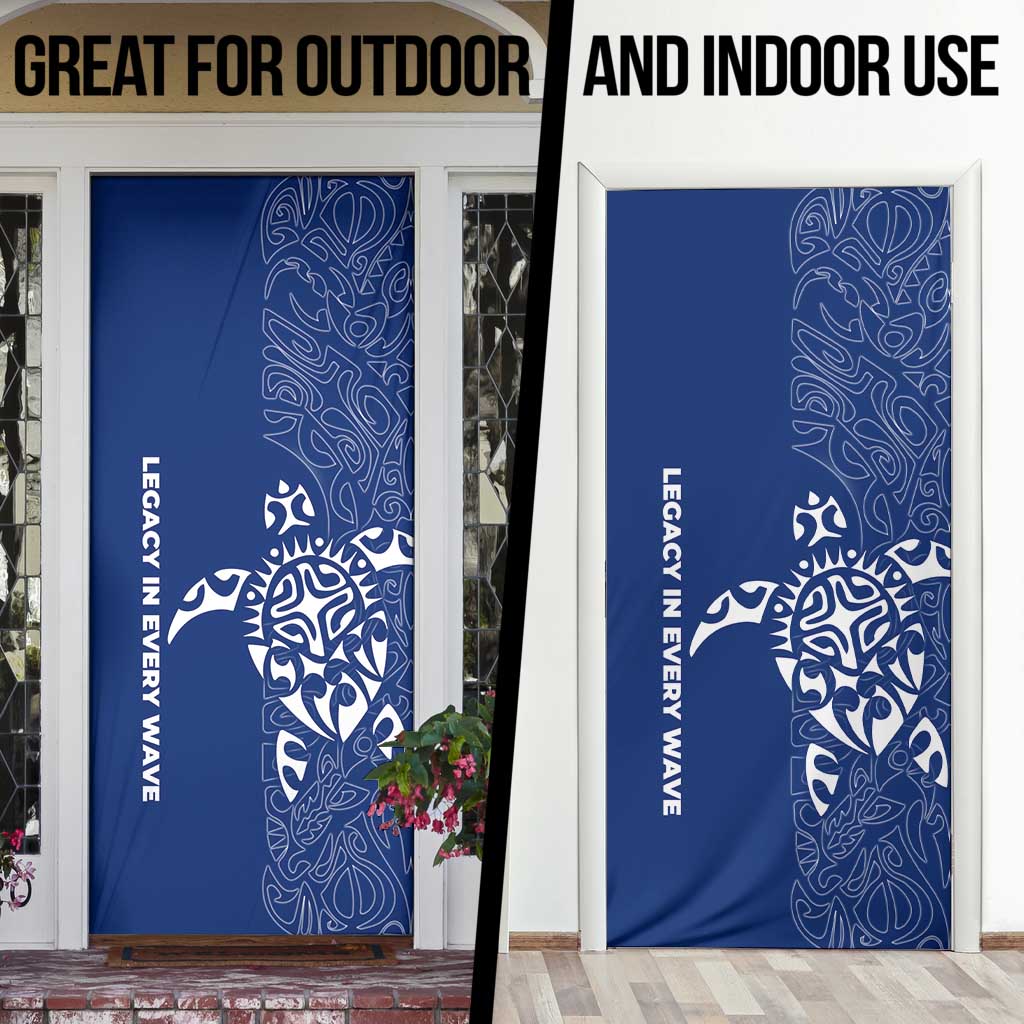 Montserrat Door Cover with Tribal Sea Turtle Illustration Blue Polynesian Pattern Design - Wonder Print Shop