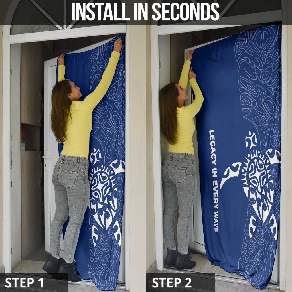 Montserrat Door Cover with Tribal Sea Turtle Illustration Blue Polynesian Pattern Design - Wonder Print Shop