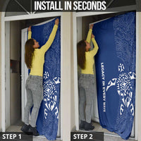 Montserrat Door Cover with Tribal Sea Turtle Illustration Blue Polynesian Pattern Design - Wonder Print Shop