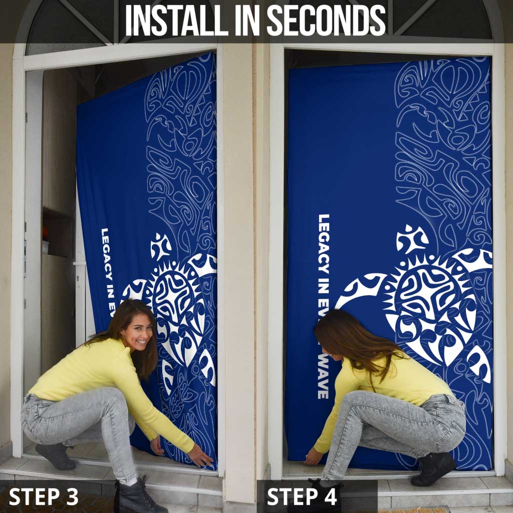Montserrat Door Cover with Tribal Sea Turtle Illustration Blue Polynesian Pattern Design - Wonder Print Shop
