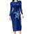 Montserrat Family Matching Long Sleeve Bodycon Dress and Hawaiian Shirt with Tribal Sea Turtle Illustration Blue Polynesian Pattern Design - Wonder Print Shop