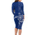Montserrat Family Matching Long Sleeve Bodycon Dress and Hawaiian Shirt with Tribal Sea Turtle Illustration Blue Polynesian Pattern Design - Wonder Print Shop