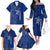 Montserrat Family Matching Off The Shoulder Long Sleeve Dress and Hawaiian Shirt with Tribal Sea Turtle Illustration Blue Polynesian Pattern Design - Wonder Print Shop